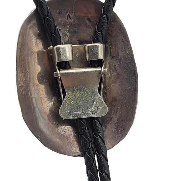 Sterling Silver Turquoise Stone Bolo Tie 925 Vintage Lariat Necktie Leaf Signed - Picture 10 of 13